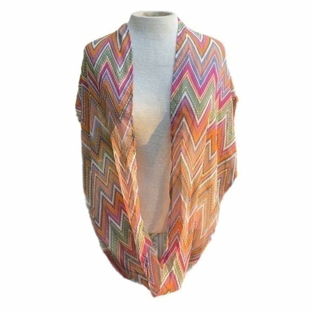 Chevron print infinity scarf sheer 100% polyester one size orange/pink
